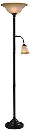 Kenroy Home Jubilee Mother & Son Torchiere Floor Lamp, 72"H, Amber Scavo Shade/Golden Bronze Base