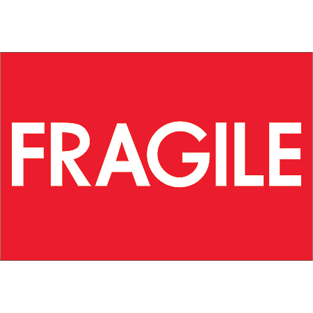 Tape Logic® Preprinted Shipping Labels, DL1081, Fragile (High Gloss), Rectangle, 2" x 3", Red/White, Roll Of 500