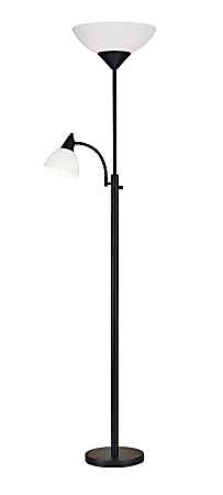Adesso® Piedmont 300W Torchiere with Reading Light, 71"H, White Shade/Black Base