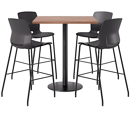 KFI Studios Proof Bistro Square Pedestal Table With Imme Bar Stools, Includes 4 Stools, 43-1/2”H x 36”W x 36”D, River Cherry Top/Black Base/Black Chairs