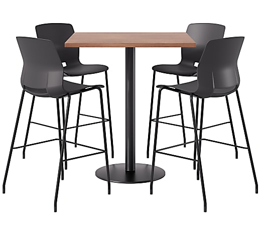 KFI Studios Proof Bistro Square Pedestal Table, Includes 4 Stools, 43-1/2”H x 36”W x 36”D, River Cherry Top/Black Base/Black Chairs - 840031941282