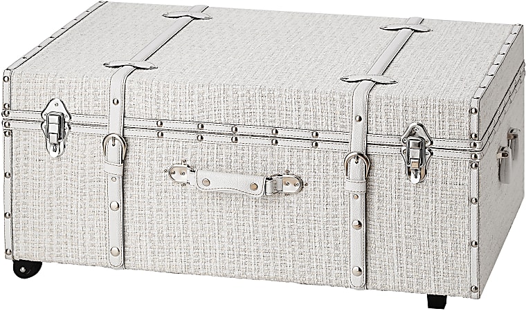 DormCo Texture Brand Trunk With Wheels, 14"H x 29"W x 20"D, White/Threaded Silver