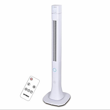 Optimus Pedestal Tower Fan With Remote And Speaker, 48" x 9", White