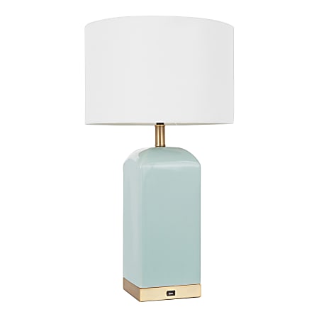LumiSource Carmen Table Lamp, 24-1/2"H, White Shade/Gold And Green Base