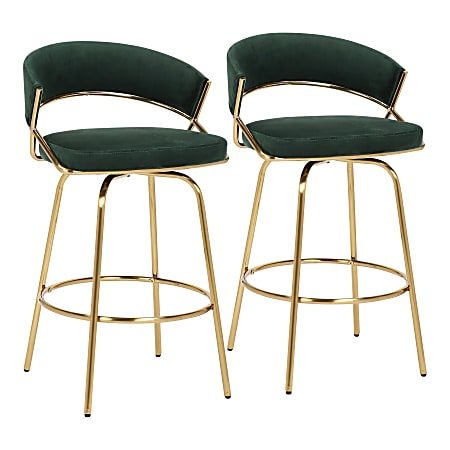 LumiSource Jie Fixed-Height Counter Stools, Green/Gold, Set Of 2 Stools