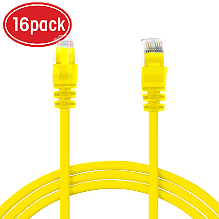 GearIT Snagless RJ-45 Computer LAN CAT5E Ethernet Patch Cables, 4', Yellow, Pack Of 16, 4CAT-YELLOW-16PK