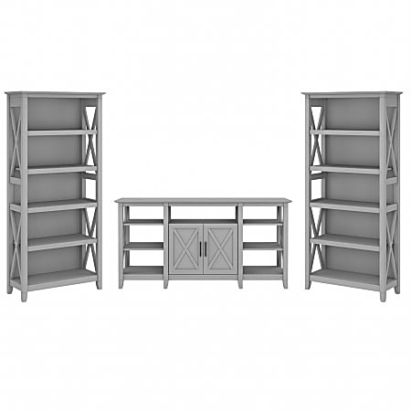 Bush Furniture Key West Tall TV Stand With Set Of 2 Bookcases, Cape Cod Gray, Standard Delivery