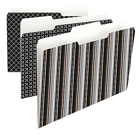 Smead® Fashion 1/3-Cut File Folders, Letter Size, Black/Gray (Stockholm Pattern), Pack Of 6