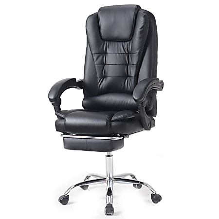 Elama Faux Leather High-Back Adjustable Office Chair, With Slide Out Footrest, Black