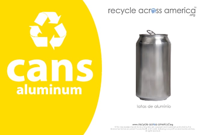 Recycle Across America Aluminum Cans Standardized Recycling Labels, CANS-5585, 5 1/2" x 8 1/2", Yellow