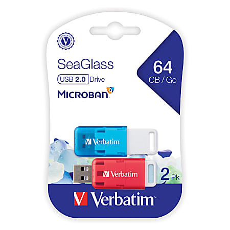 Verbatim® SeaGlass USB 2.0 Flash Drives, 64GB, Assorted