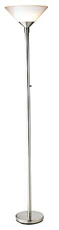 Adesso® Aries 300W Torchiere Floor Lamp, 73"H, White Shade/Silver Base
