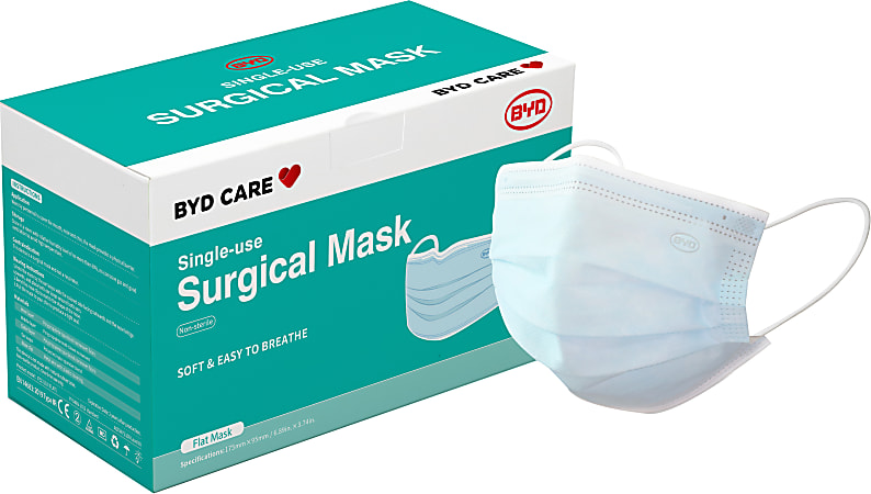 BYD Care Surgical Masks Adult One Size Blue Box Of 50 - Office Depot