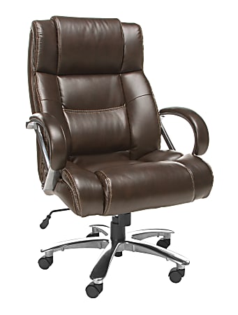OFM Avenger Big And Tall Ergonomic Bonded Leather High-Back Chair, Brown/Chrome