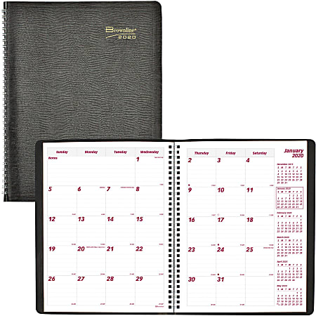 Brownline® Soft Cover 14-Month Monthly Planner, 8 1/2" x 11", Vinyl, Black, December 2018 till January 2020