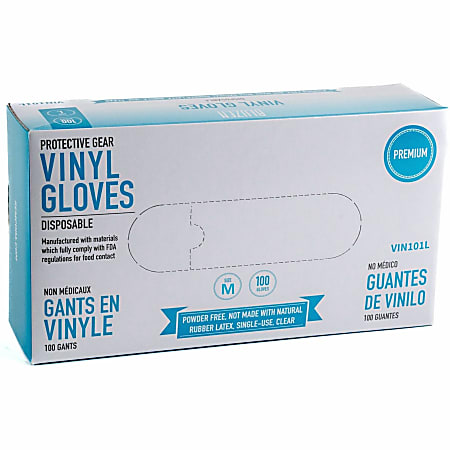 BLUZEN Powder-Free Vinyl Gloves - 3 mil Thickness - Medium Size - Vinyl - Clear - Comfortable - 100/Box - 10 / Carton