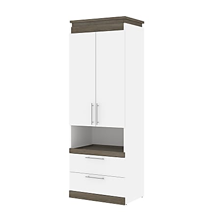 Bestar Orion 30"W Storage Cabinet With Pull-Out Shelf, White/Walnut Gray