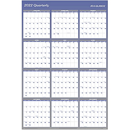 AT-A-GLANCE® Vertical/Horizontal Reversible Erasable Yearly Wall Calendar, 48" x 32", Blue, January to December 2022, A1152