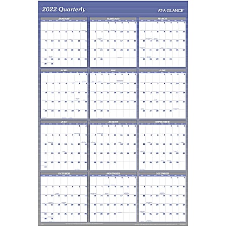 AT-A-GLANCE® Vertical/Horizontal Reversible Erasable Yearly Wall Calendar, 48" x 32", Blue, January to December 2022, A1152