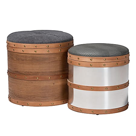 Baxton Studio Caleb Storage Ottomans, Gray/Blue, Set Of 2 Ottomans