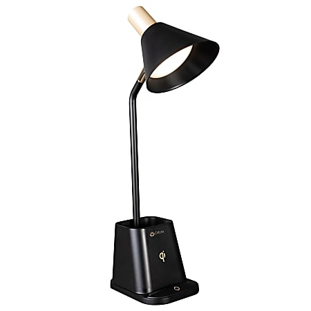 OttLite&reg; Wellness Series Merge LED Desk Lamp With Wireless Charging, 18-1/4"H, Black Shade/Black Base