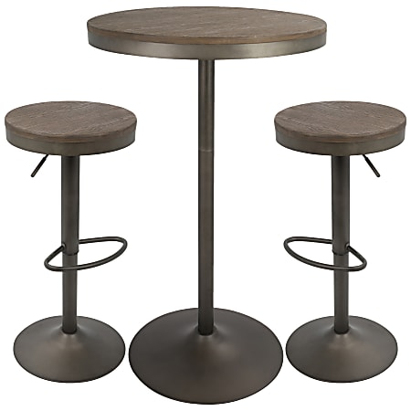 Lumisource Dakota Industrial Farmhouse Table With 2 Bar Stools, Antique/Brown
