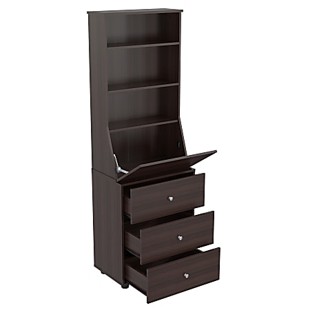 Inval Computer Armoire Cabinet Workstation With Work Shelf, 15-2/5"H x 71-1/10"W x 23-2/3"D, Espresso-Wengue