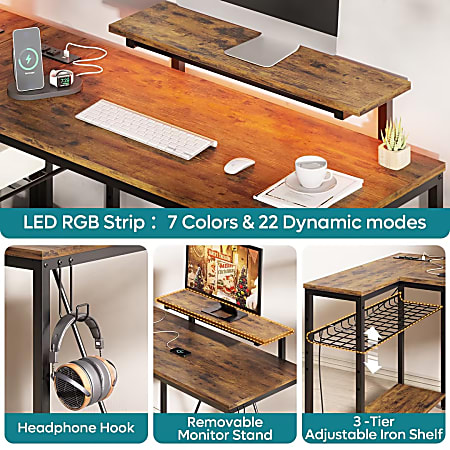 Bestier 48 W L Shaped LED Gaming Computer Desk With Power Outlet ...