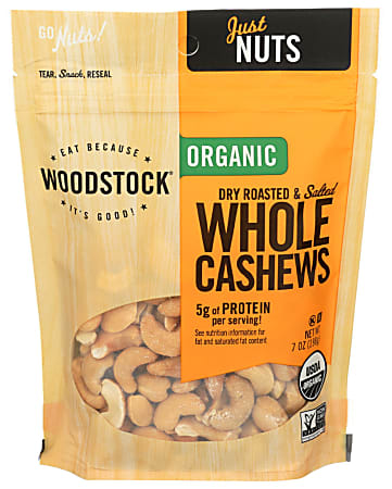 Woodstock Foods Organic Dry Roasted And Salted Whole Cashews, 7 Oz, Total Qty 8