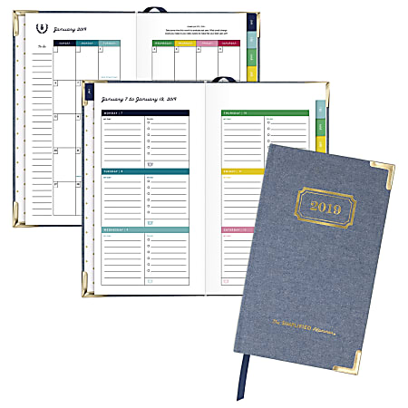 Emily Ley Weekly/Monthly Planner, 4 3/4" x 8 3/8", Chambray, January to December 2019