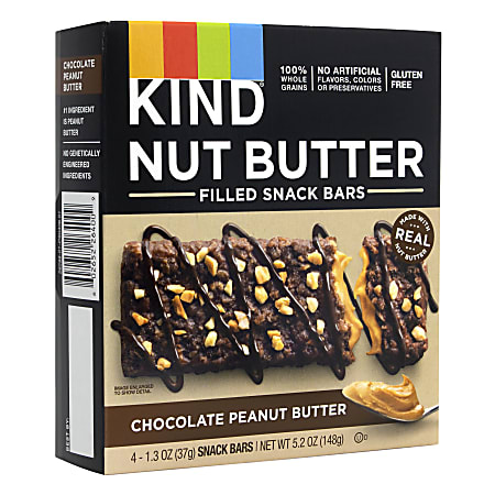 KIND Nut Butter Filled Chocolate Peanut Butter Bars, 1.3 Oz, 4 Bars Per Pack, Case Of 4 Packs