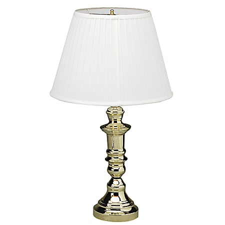 Ledu Candlestick Table Lamp, 25"H, White Pleated Shade, Brass Finish