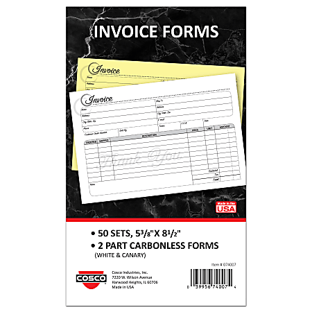 COSCO Service Invoice Form Book With Slip, 2-Part Carbonless, 5-3/8" x 8-1/2", Artistic, Book Of 50 Sets