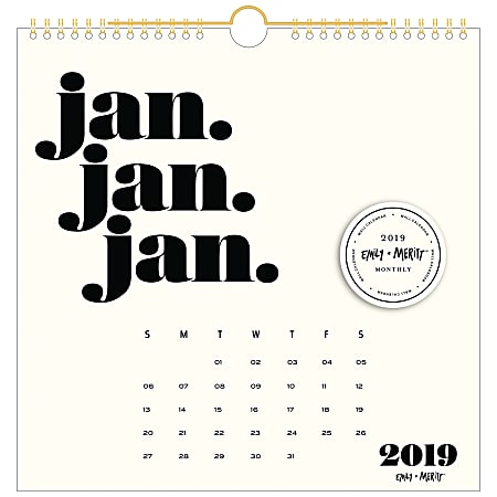 Emily Ley Monthly Wall Calendar, 12" x 12", January to December 2019