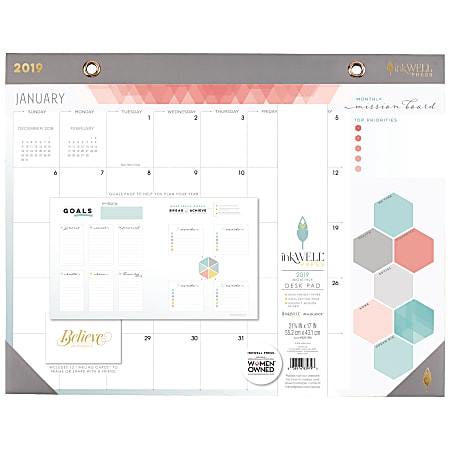 AT-A-GLANCE® inkWELL Press® Monthly Desk Pad, 21 3/4" x 17", January to December 2019