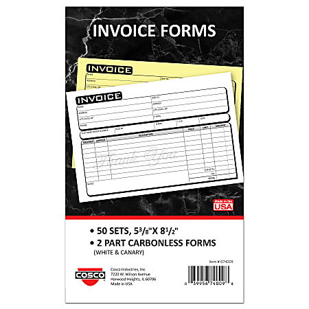 COSCO Service Invoice Form Book With Slip, 2-Part Carbonless, 5-3/8" x 8-1/2", Business, Book Of 50 Sets