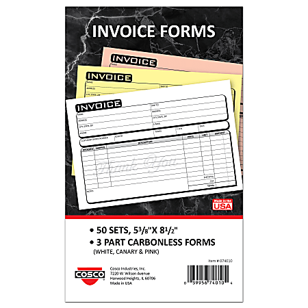 COSCO Service Invoice Form Book With Slip, 3-Part Carbonless, 5-3/8" x 8-1/2", Business, Book Of 50 Sets