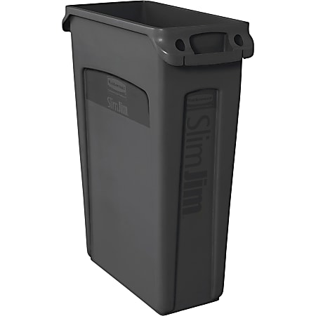 Rubbermaid Commercial Slim Jim 23-Gallon Vented Waste Containers - 23 gal Capacity - Rectangular - Durable, Handle - 30" Height x 11" Width x 22" Depth - Black - 4 / Carton