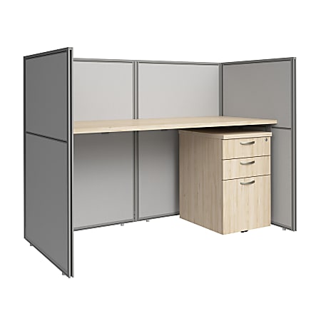 Bush Business Furniture Easy Office 60W Cubicle Desk with Drawers and Low Panels, Natural Elm, Standard Delivery