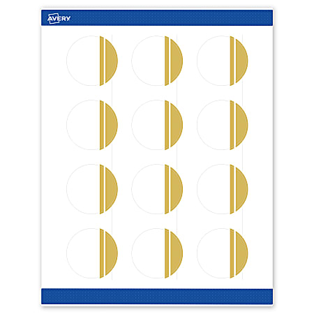 Avery® Print-To-The-Edge Labels & Sure Feed®, S00-D21-PRWMP10, 2" Round, Matte White, Preprinted Double Dipped Gold Edge Design, Pack Of 120