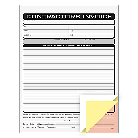 COSCO Contractor Invoice Business Form Book With Slip 3 Part Carbonless ...