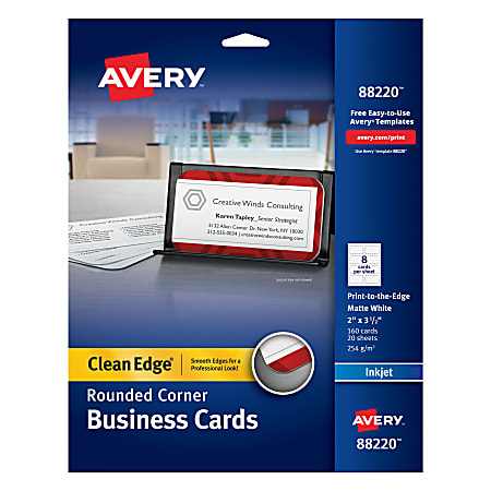 Avery® Inkjet Clean-Edge Business Cards, With Rounded Edge, 2" x 3 1/2", White, Pack Of 160