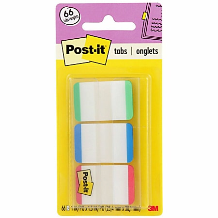 Post-it® Durable Tabs, 1" x 1 1/2", Blue/Green/Red Color Bars, 22 Flags Per Pad, Pack Of 3 Pads