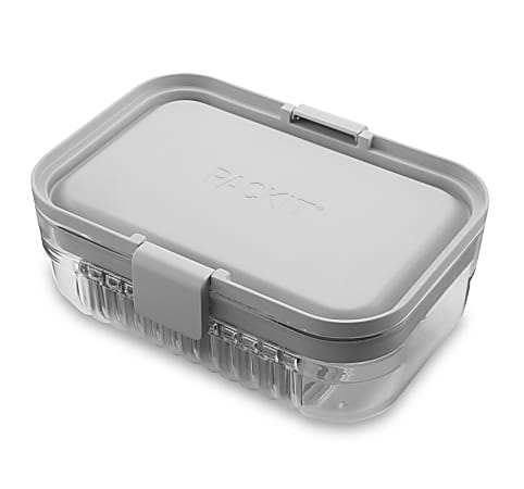 PackIt Mod Lunch Bento Food Storage Container, 2-3/4"H x 5"W x 7-1/4"D, Clear/Steel Gray