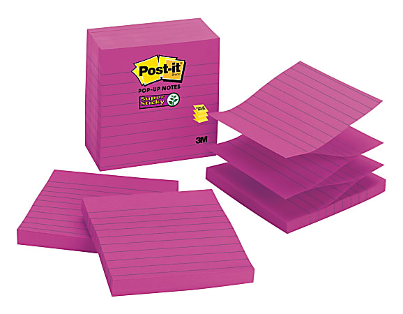 Post-it® Super Sticky Pop-up Notes, 4" x 4", Assorted, Lined, Pack Of 5 Pads