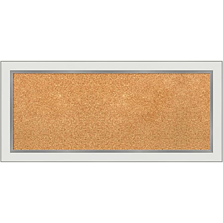 Amanti Art Rectangular Non-Magnetic Cork Bulletin Board, Natural, 33” x 15”, Eva White Silver Narrow Plastic Frame