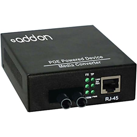 AddOn 10/100Base-TX(RJ-45) to 100Base-FX(ST) MMF 1310nm 2km POE Media Converter - 100% compatible and guaranteed to work