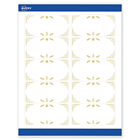 Avery&reg; Printable Christmas Shipping Labels With Sure Feed&reg; Technology, 94207, Rectangle, 2" x 4", Matte White/Metal Gold Christmas Trees, 100-PK