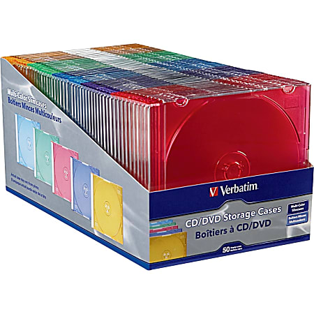 Verbatim CD and DVD Slim Jewel Cases Multi Color 50 PK Verbatim CD and DVD Slim Jewel Cases Multi Color 50 PK