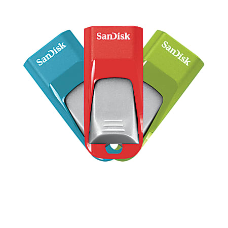SanDisk Cruzer Edge™ USB Flash Drives, 16GB, Assorted Colors, Pack Of 3